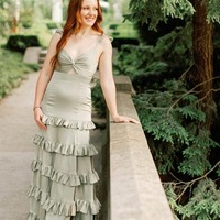 Chic Sheath Sage Green Silk Satin Tiedred Maxi V Neck Dress,PD231217 - Thumbnail 1