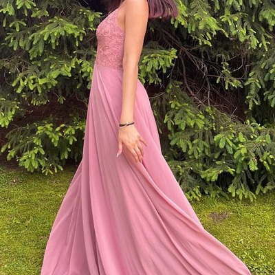 Charming  rose lace chiffon spaghetti strap a line bridesmaid dress,pd231220