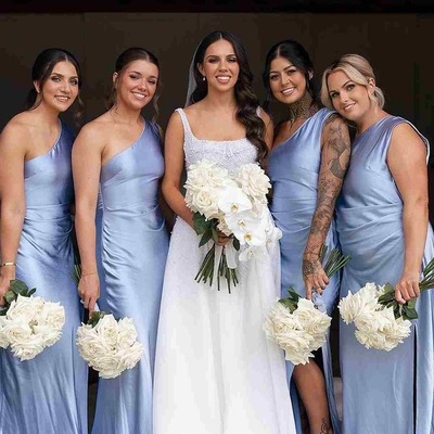 Charming one shoulder silk satin long sleeveless bridesmaid dresses,pd231222