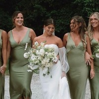 Charming Sheath Olive V-Neck Straps Silk Satin Bridesmaid Dress,PD231224 - Thumbnail 1