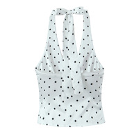 Retro V-neck camisole top with backless polka dot print halter neck short vest - Thumbnail 3