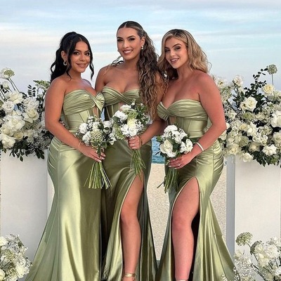 Charmign sweetheart sage green long mermaid bridesmaid dresses with slit ,pd231228