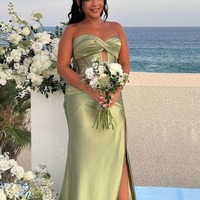 Charmign Sweetheart Sage Green Long Mermaid Bridesmaid Dresses with Slit ,PD231228 - Thumbnail 1