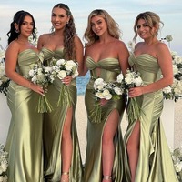 Charmign Sweetheart Sage Green Long Mermaid Bridesmaid Dresses with Slit ,PD231228 - Thumbnail 2