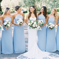 Elegant Blue Sheath Straps Chiffon Long Bridesmaid Dresses ,PD231230 - Thumbnail 1