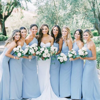 Elegant blue sheath straps chiffon long bridesmaid dresses ,pd231230