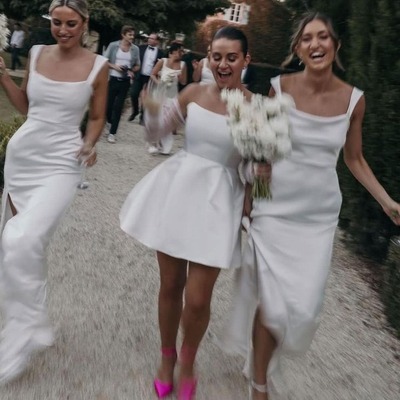 Charming sheath silk satin long scoop neck bridesmaid dresses with slit,pd231233