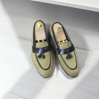 Men's Handmade Beige Leather Suede Casual Shoes - Thumbnail 2