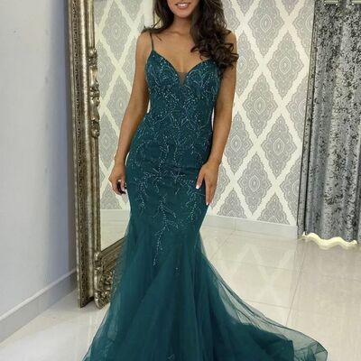 Elegant dark green lace appliques mother of bride/ groom dress evening formal dress prom dress