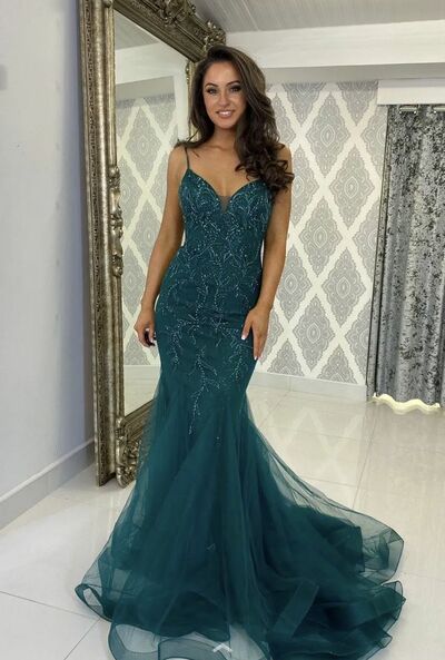 Elegant Dark Green Lace Appliques Mother of Bride/ Groom Dress Evening Formal Dress Prom Dress