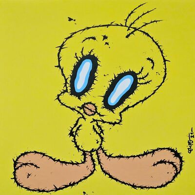 📺painting "corrupted yellow bird" by celipe perroloco