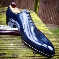 Men's Navy Blue Handmade Leather Dress Shoes Perfect for Formal Occasions - Thumbnail 1