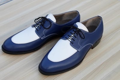 Crafted Leather Classic Blue White Leather Dress Shoes
