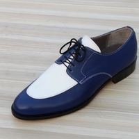 Crafted Leather Classic Blue White Leather Dress Shoes - Thumbnail 1