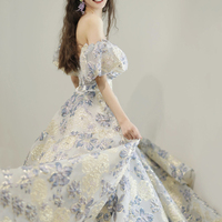 Beautiful Floral Print Floor Length Prom Dress, A-Line Evening Party Dress - Thumbnail 3