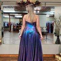 Fashion Sweetheart Keyhole Metallic Satin Pleat A Line Prom Dress with Slit,PD231235 - Thumbnail 1