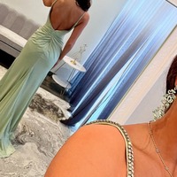 Charming V Neck Sage Green Satin Mermaid Prom Dress with Beading,PD231237 - Thumbnail 1