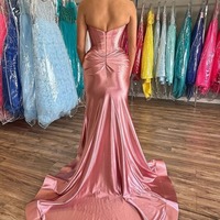 Cute Strapless Fuchsia Satin Mermaid Prom Dress with Slit ,PD231240 - Thumbnail 1