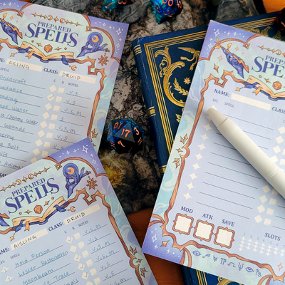 D&d prepared spells memo pad