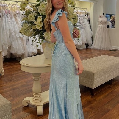 Cute light blue sheath straps beading satin long prom dress with slit ,pd231246