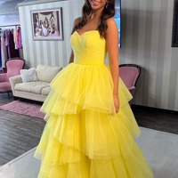 Cute Yellow Ball Gown Strapless Tulle Tiered Prom Dresses ,PD231247 - Thumbnail 1