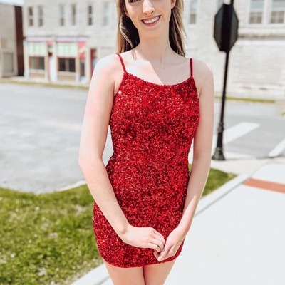 Cute red bodycon scoop neck sequins short homecoming dresses ,pd231250