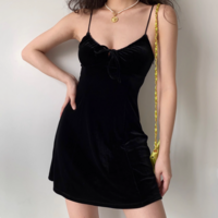 Sexy Lace-up Black Velvet Sling Dress - Thumbnail 1