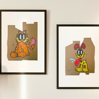 📺 Diptych Paintings by Celipe Perroloco "Orange Cat & Happy Dog"   - Thumbnail 7