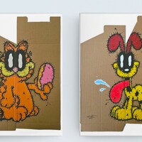 📺 Diptych Paintings by Celipe Perroloco "Orange Cat & Happy Dog"   - Thumbnail 6