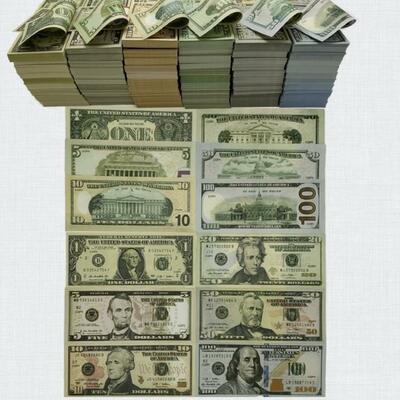  Prop Money 6 Kinds ( $100+$50+ $20+ $10 +$5 +$1) Assorted fake dollar 175 Pieces,video,gifts,poker Double sided.Full print