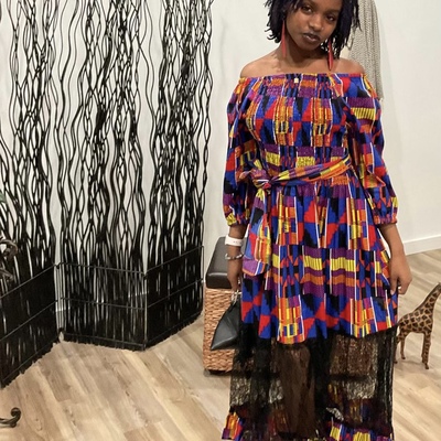 Off the shoulder dress w/ lace bottom 