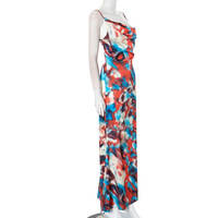 Colorful printed suspender buttoned hollow backless pleated long skirt - Thumbnail 3