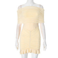 Tulle Pleated Mesh Backless Miniskirt - Thumbnail 3