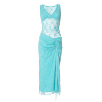 Lace hollow see-through open back gathered drawstring hip suit - Thumbnail 1