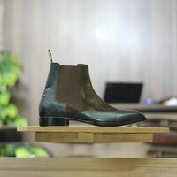 Ankle High Handmade Brown Black Leather Suede Fashion Boot - Thumbnail 3