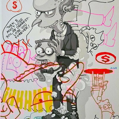 A3 handfinished print crossover by judas arrieta and dhani barragan "mr.burns" 