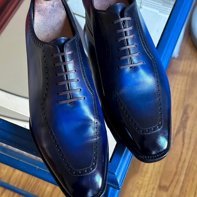 Handmade mens blue spilt oxford special design customize dress shoes