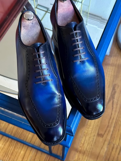 Handmade Mens Blue Spilt Oxford Special Design Customize Dress Shoes