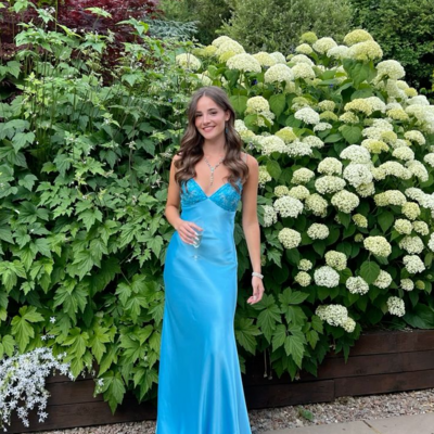Elegant spaghetti straps v-neck long blue prom dresses
