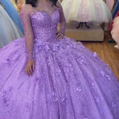 Elegant purple lace ball gown quinceanera dresses