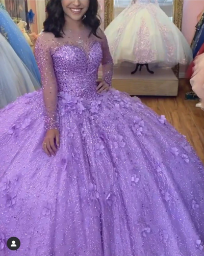 Elegant Purple Lace Ball Gown Quinceanera Dresses