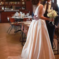 Elegant Bateau Neckline A-line Satin Wedding Dresses - Thumbnail 1