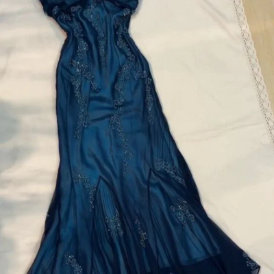 Sexy halter long navy blue prom dresses