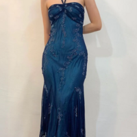 Sexy Halter Long Navy Blue Prom Dresses - Thumbnail 2