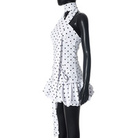 Hot Girl Polka Dot Print Irregular Stitching Short Dress - Thumbnail 3