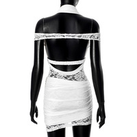 Lace stitching halter neck backless sexy hot girl hip skirt - Thumbnail 2