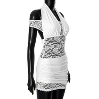 Lace stitching halter neck backless sexy hot girl hip skirt - Thumbnail 3