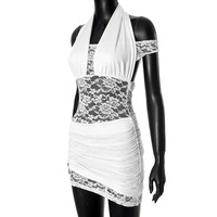 Lace stitching halter neck backless sexy hot girl hip skirt - Thumbnail 4
