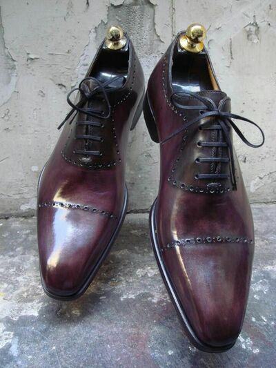 Handmade Burgundy Cap Toe Specially Design Oxford Dress Wear Shoes In Limited Price Edition