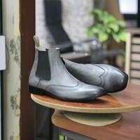 Men's Ankle High Grey Leather Chelsea Wing Tip Boot - Thumbnail 2